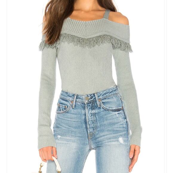 Revolve Tularosa Cannes Soft Sage Fringe Cold Shoulder Lightweight Sweater Small - Picture 1 of 10
